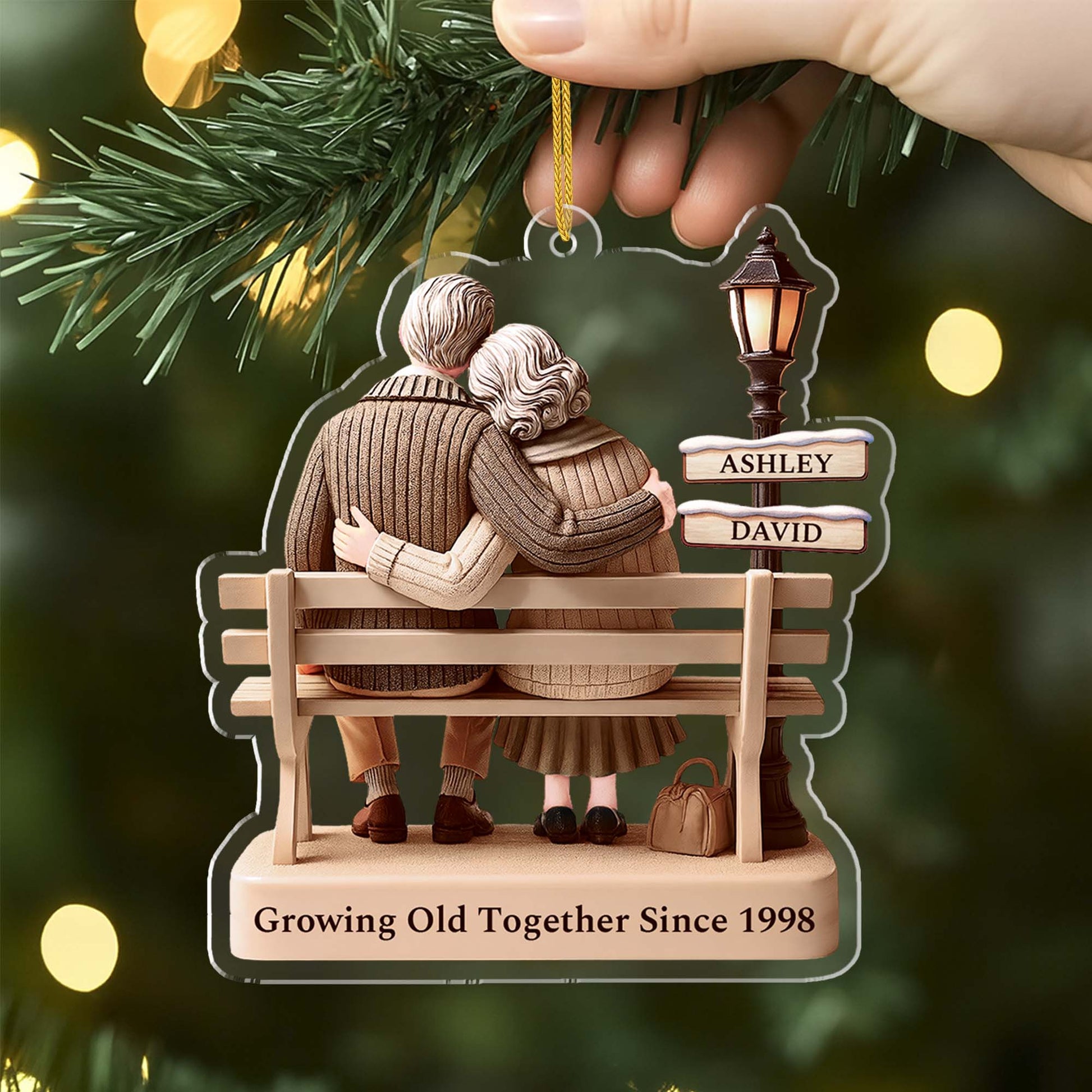 Growing Old Together Since Personalized Couple Acrylic Ornament - Custom Anniversary Gift