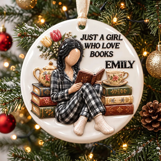 My Happy Place Has Books - Book Lovers - Personalized Real 3D Raised Ornament b89799c9-89ee-47e9-96dc-c9e9b90233b0-MOCKUP-3.png