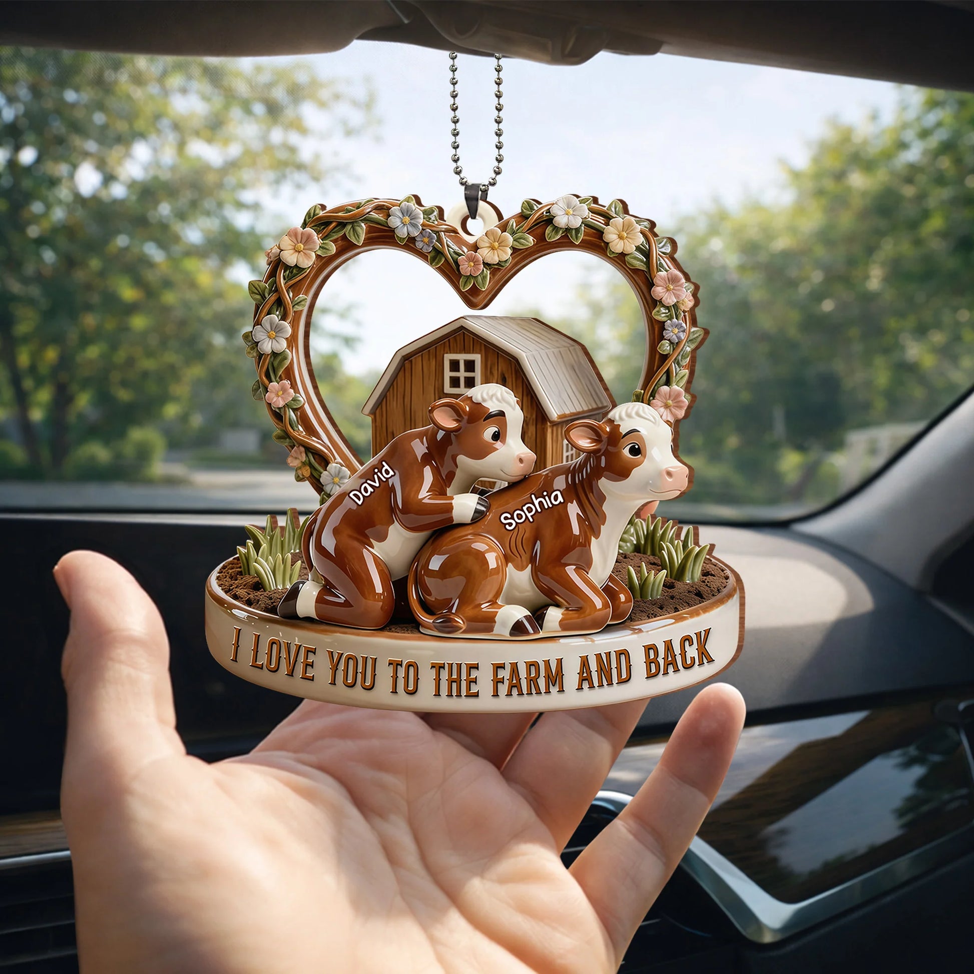 Custom Cow Car Hanging Ornament for Couples with personalized design details for meaningful gifting image 7