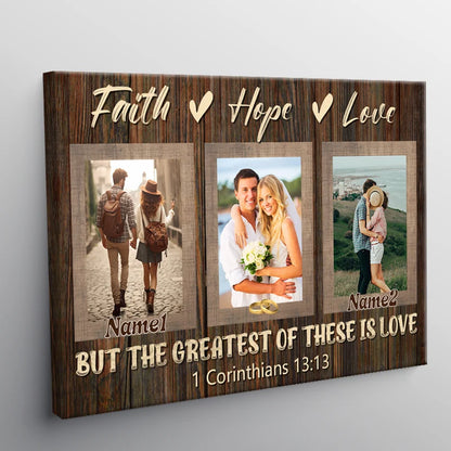 Faith Hope Love Personalized Anniversary Canvas / Poster - Custom Couple Photo Wall Art Gift