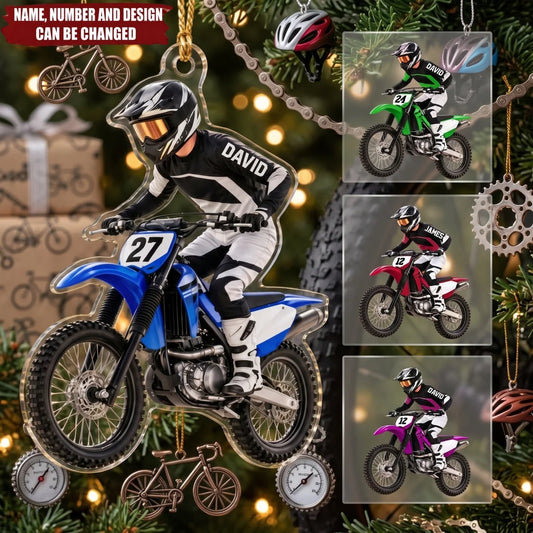 Personalized Motocross Acrylic Ornament - Custom Dirt Bike Rider Keepsake Gift for Bikers