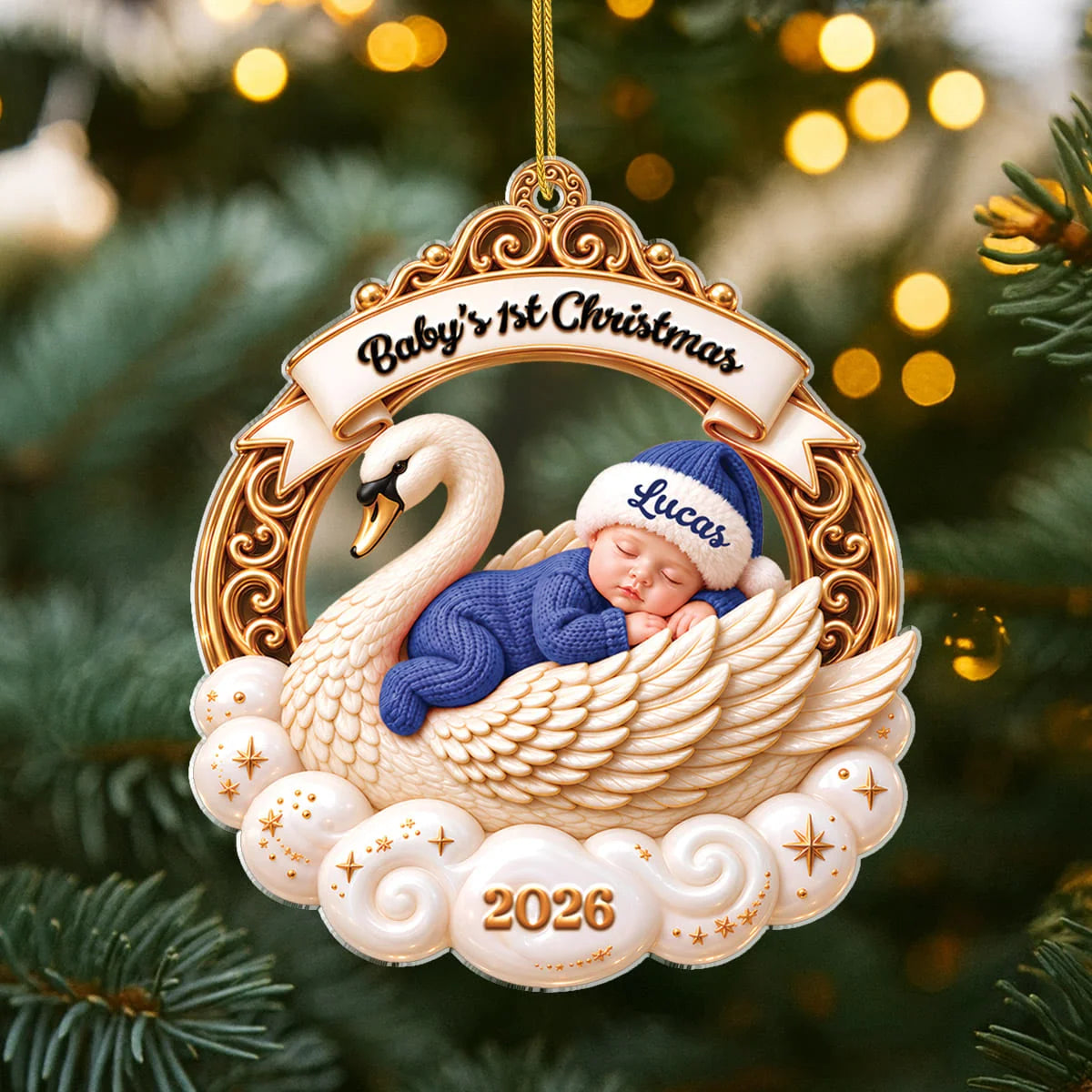Baby's 1st Christmas Sleeping Swan - Personalized Acrylic Ornament for Newborn Keepsake