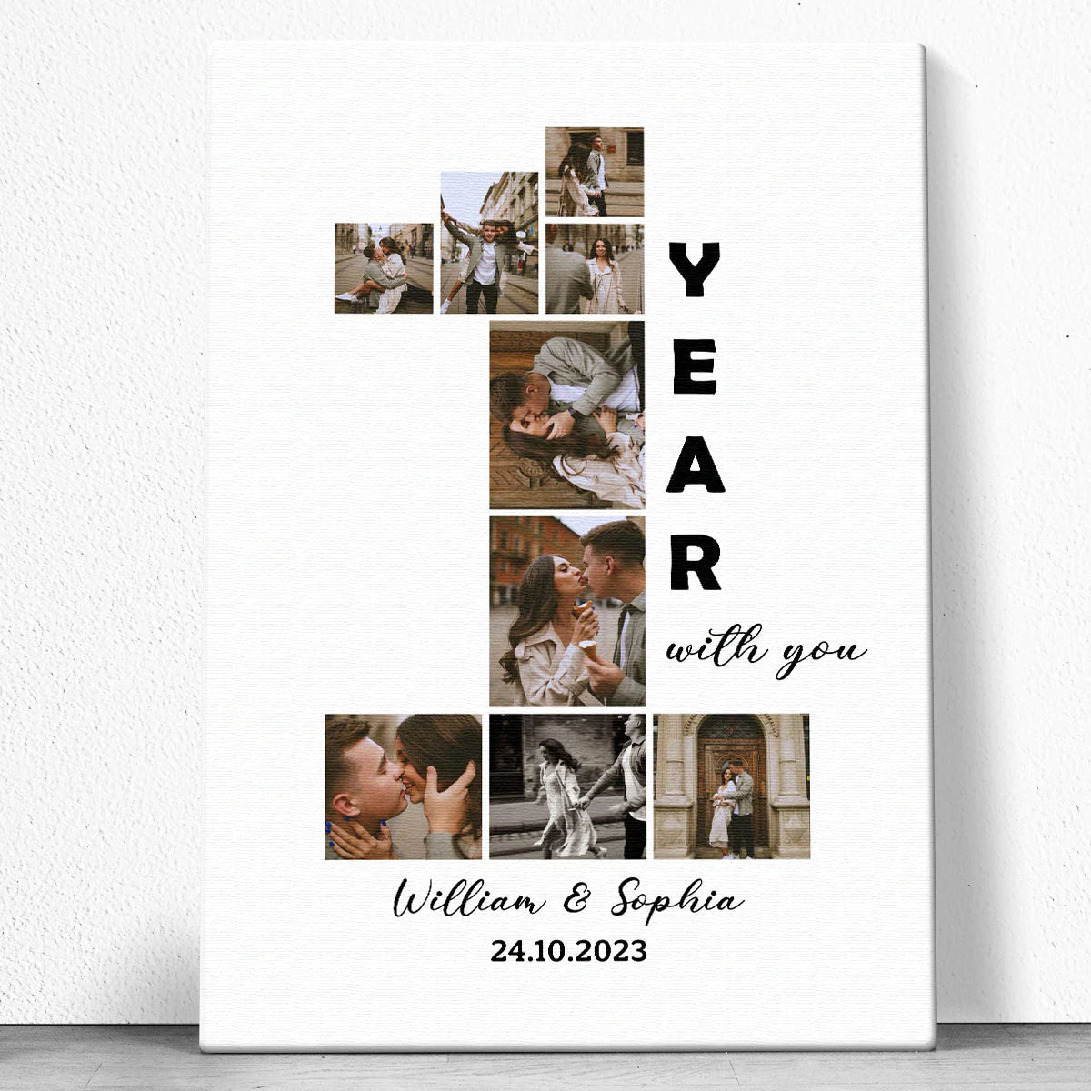 Canvas / Poster material and size view - Custom 1 Year Anniversary Photo Canvas