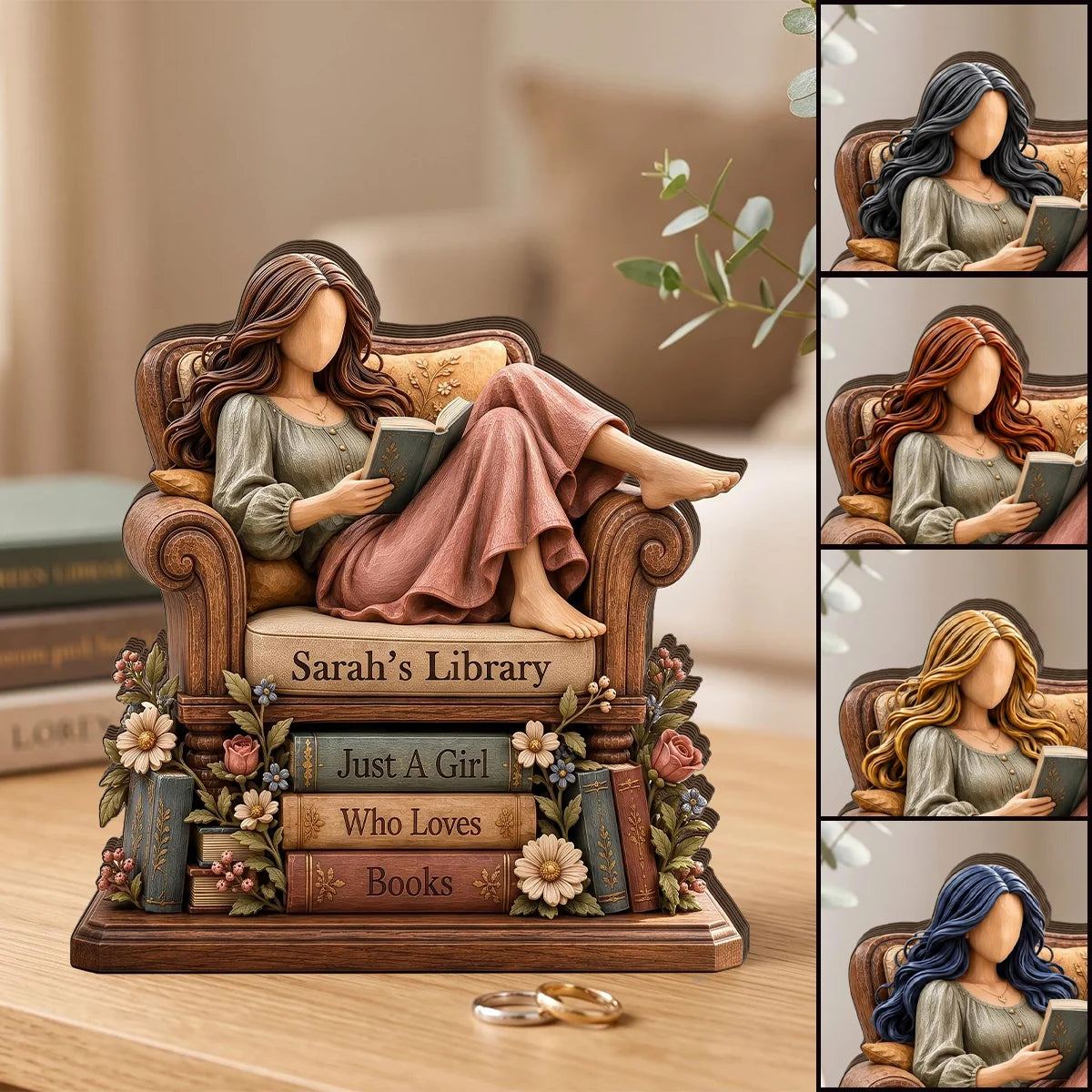 Just A Girl Who Loves Books Personalized Wooden Block - Custom Desk Decor Gift for Readers