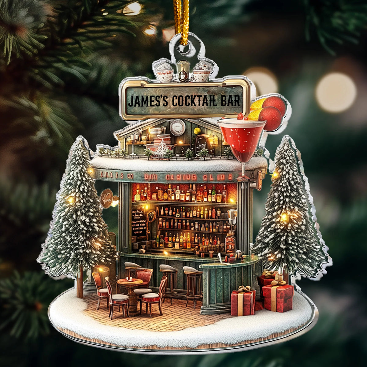 Custom Cocktail Bar Acrylic Ornament - Personalized Mixology Christmas Gift for Bartender