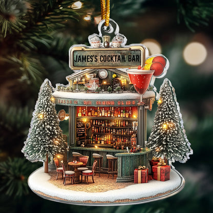 Custom Cocktail Bar Acrylic Ornament - Personalized Mixology Christmas Gift for Bartender