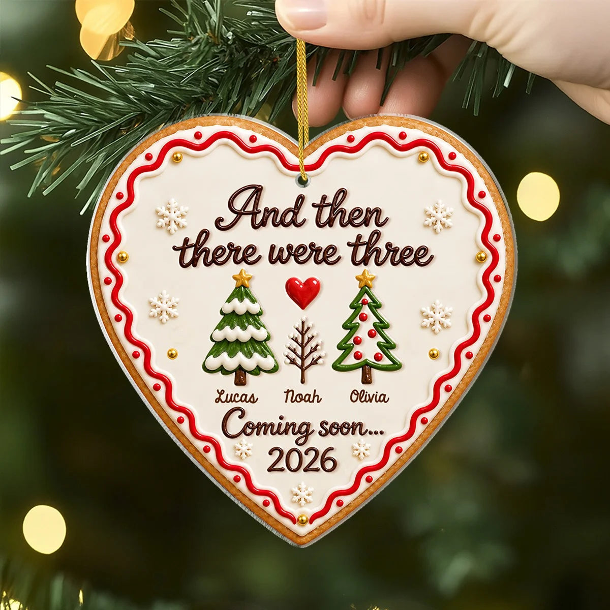 "And Then There Were Three" Personalized Acrylic Ornament - Custom Pregnancy Announcement Christmas Keepsake for Expecting Parents