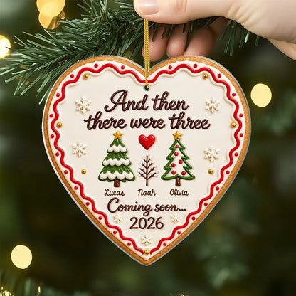 "And Then There Were Three" Personalized Acrylic Ornament - Custom Pregnancy Announcement Christmas Keepsake for Expecting Parents
