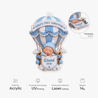 Baby's First Christmas Hot Air Balloon Personalized Acrylic Ornament - Custom Keepsake Gift for New Mom and Baby