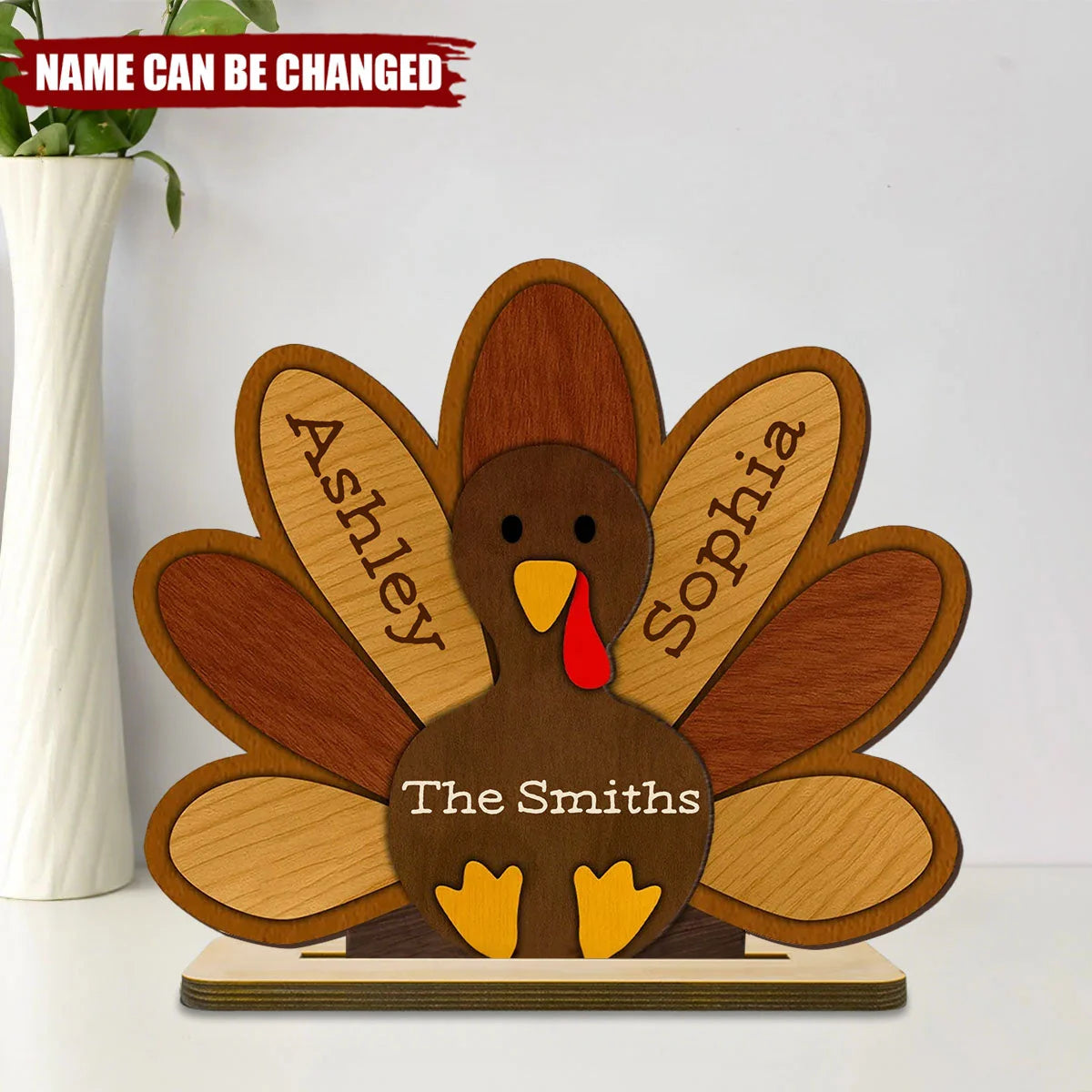 Personalized Thanksgiving Turkey Wooden Plaque - Custom Family Name Gift for Grandma