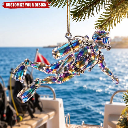 Custom Name Scuba Diver Acrylic Ornament - Personalized Ocean Diving Keepsake Gift for Divers