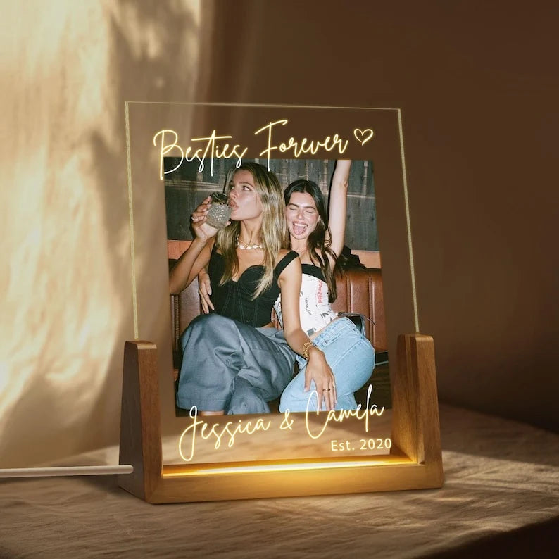 Besties Forever Personalized Photo Night Light - Custom Acrylic Keepsake Gift for Best Friends