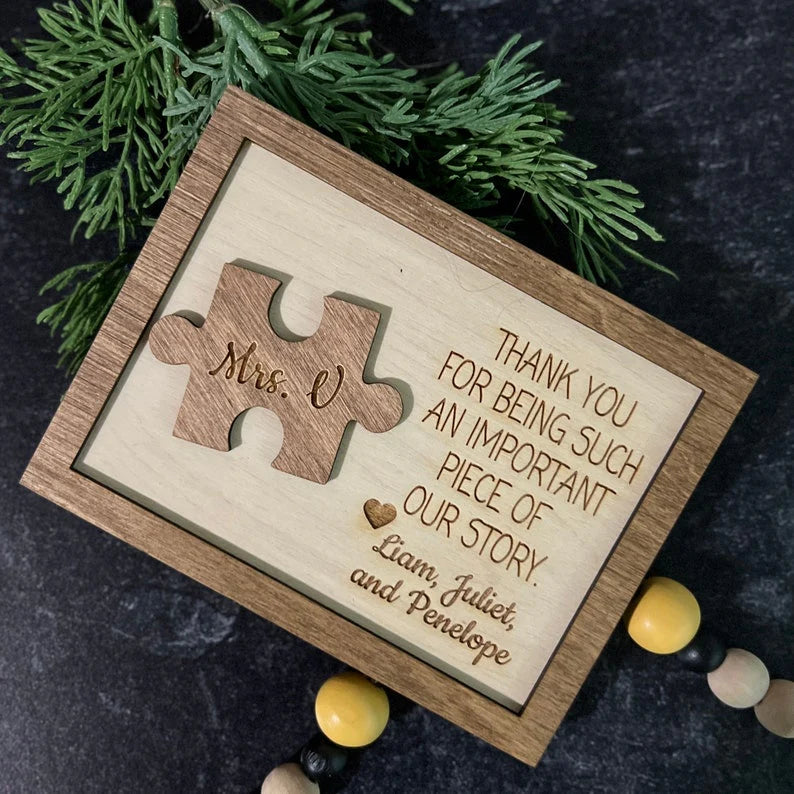 Personalized teacher appreciation plaque featuring custom wooden sign design with wooden stand for desk decoration image 9