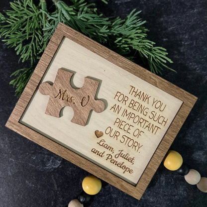 Personalized teacher appreciation plaque featuring custom wooden sign design with wooden stand for desk decoration image 9