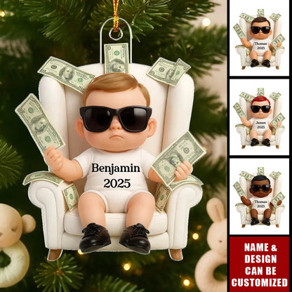 Funny Boss Kid With Dollar Personalized Acrylic Ornament -  Grandkids Christmas for Son