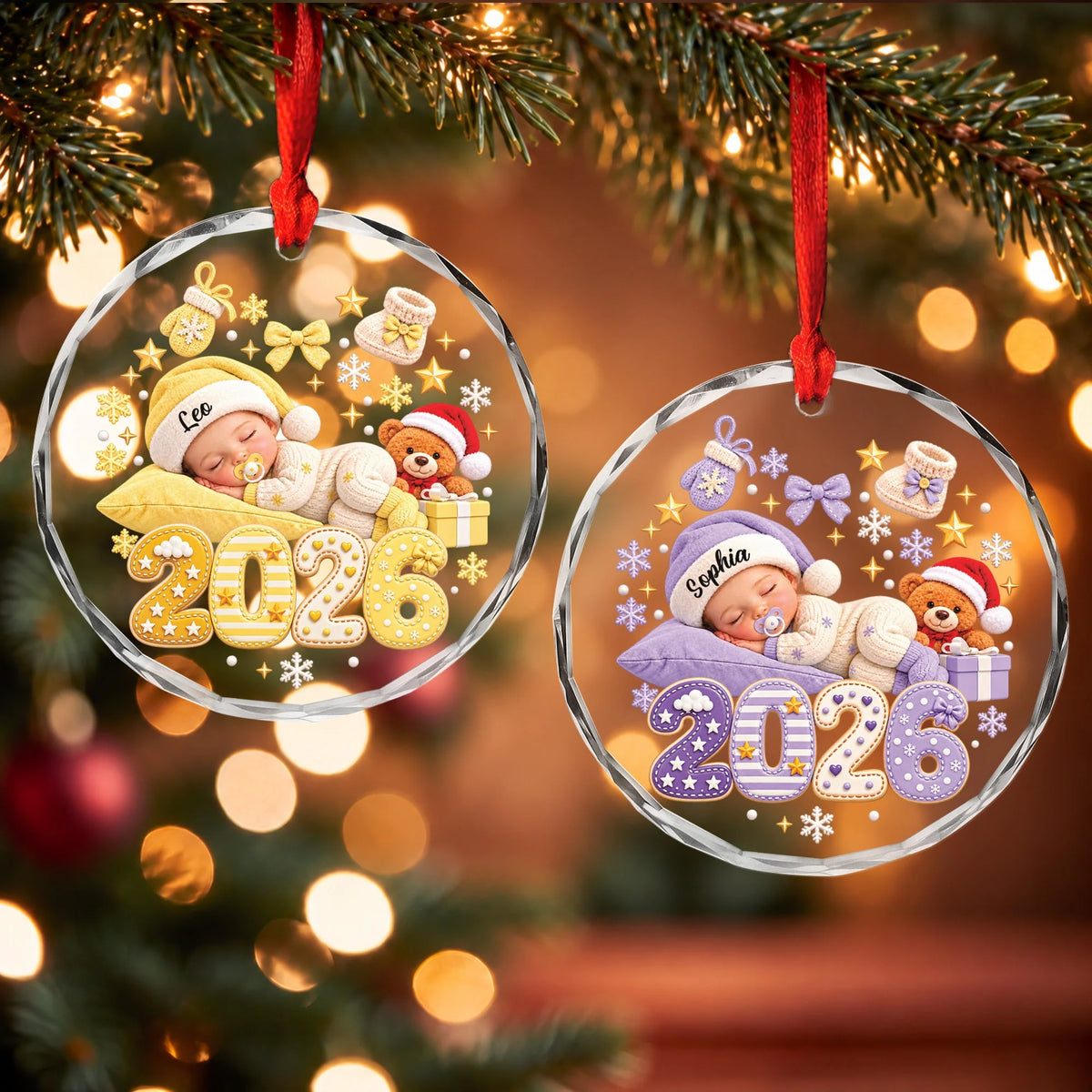 Sleeping Baby Personalized Glass Ornament for New Mom - Custom Newborn Christmas Keepsake