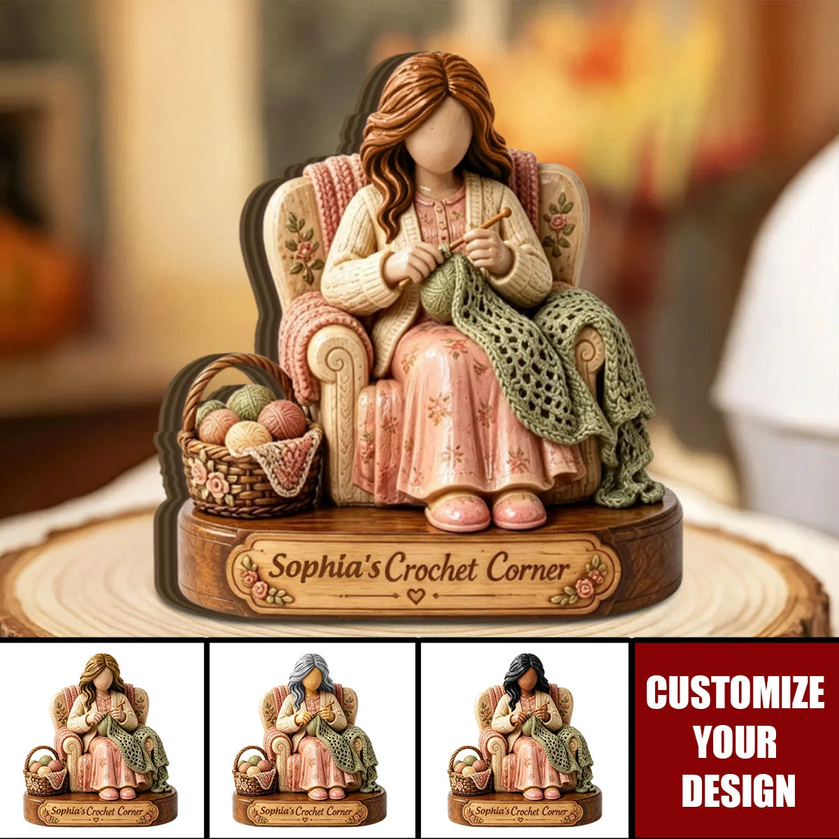 Crochet Corner Personalized Wooden Block - Custom Gift for Crocheters & Craft Room Decor