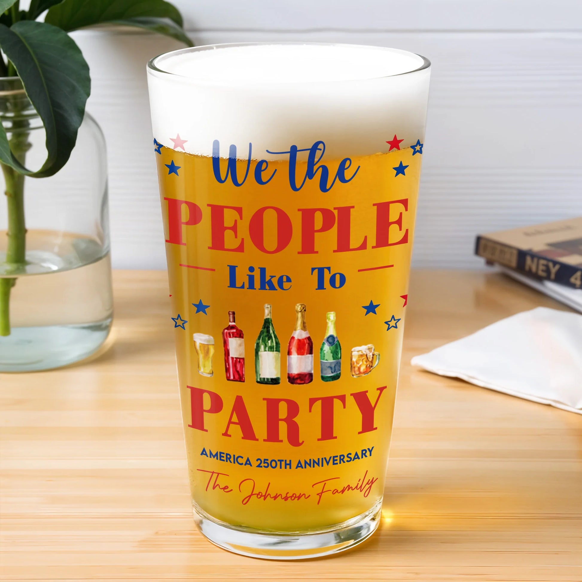 Mug material and size view - Personalized Usa 250Th Anniversary Beer Glass