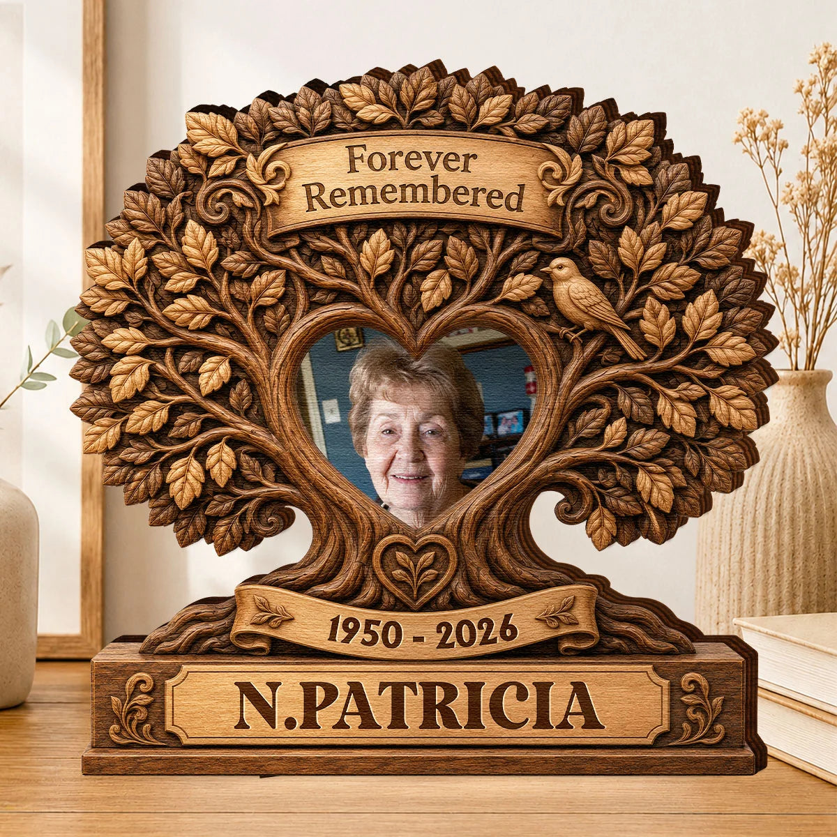 Forever Remembered Custom Photo Wooden Block - Personalized Memorial Sympathy Gift