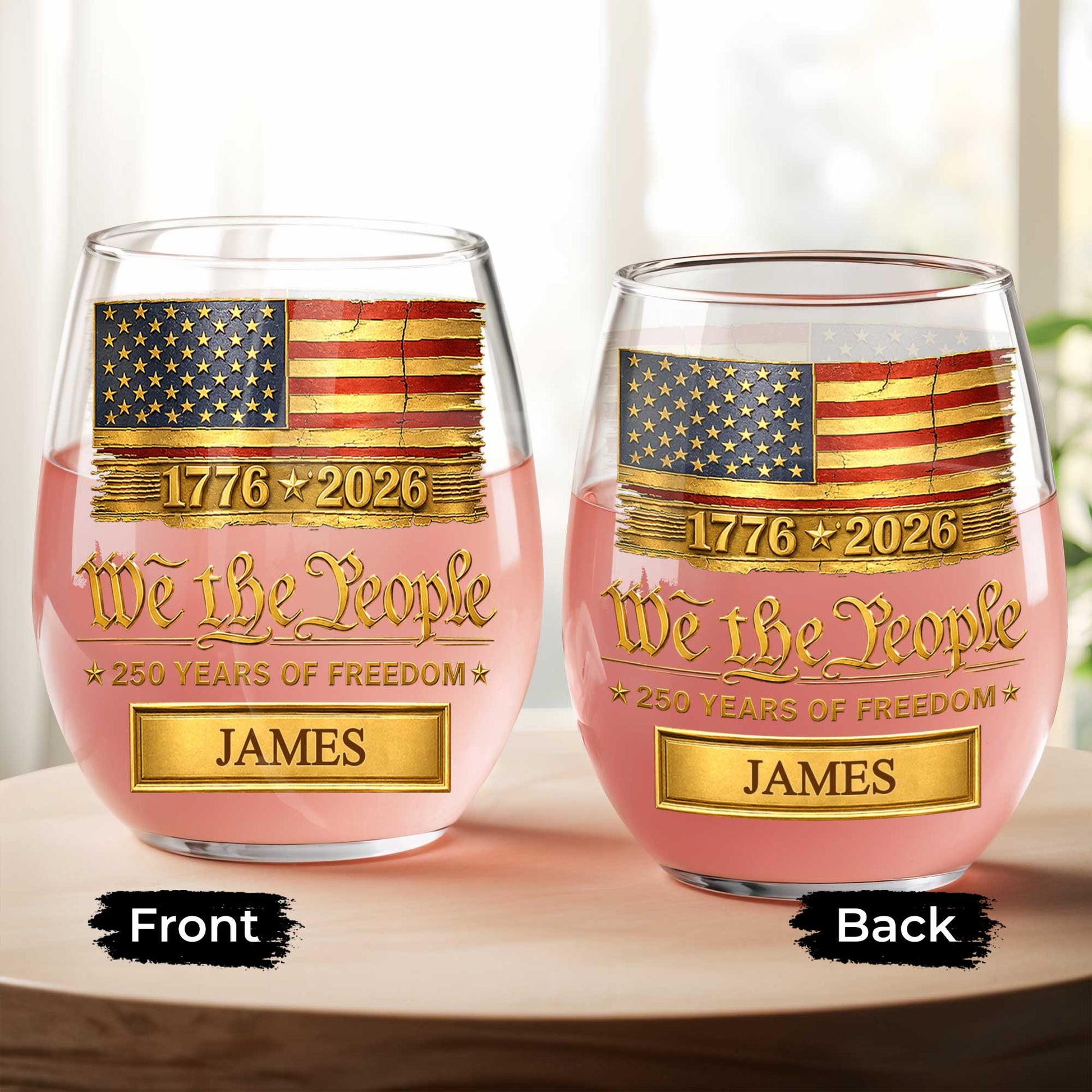 Custom Patriotic Stemless Wine Glass for Military / Veteran with personalized design details for meaningful gifting image 7