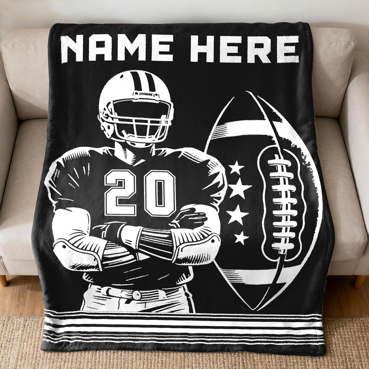 Personalized Football Player Blanket - Custom Name Jersey Number for Son Dad Fan