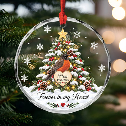 Forever In Our Heart Personalized Glass Ornament - Custom Memorial Cardinal Keepsake for Loss of Mom and Dad
