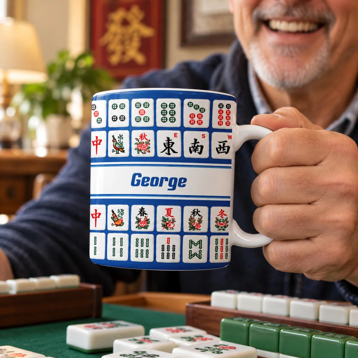 Personalized Ceramic Mahjong Mug - Game Night Birthday Gift for Mahjong Players