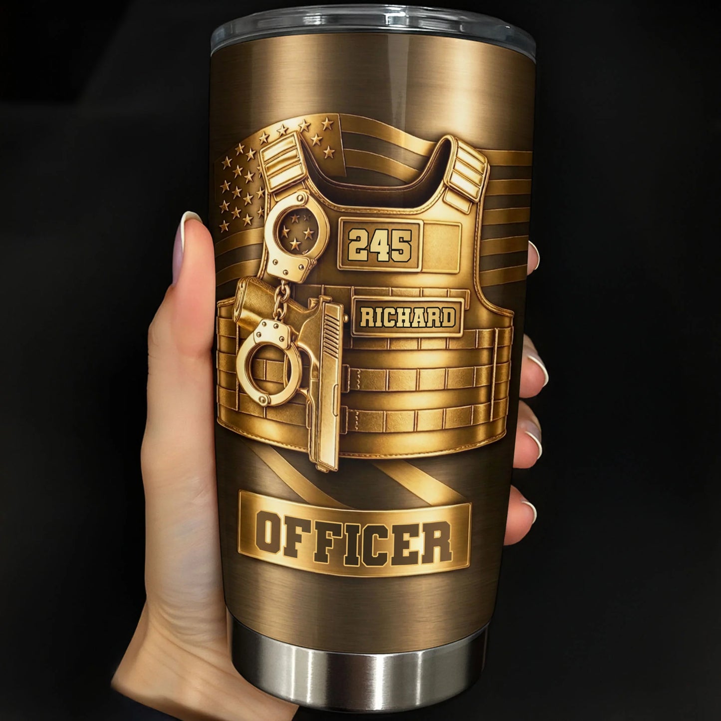 Personalized police officer tumbler with tactical vest and nutrition facts chart - custom gift for law enforcement image 6