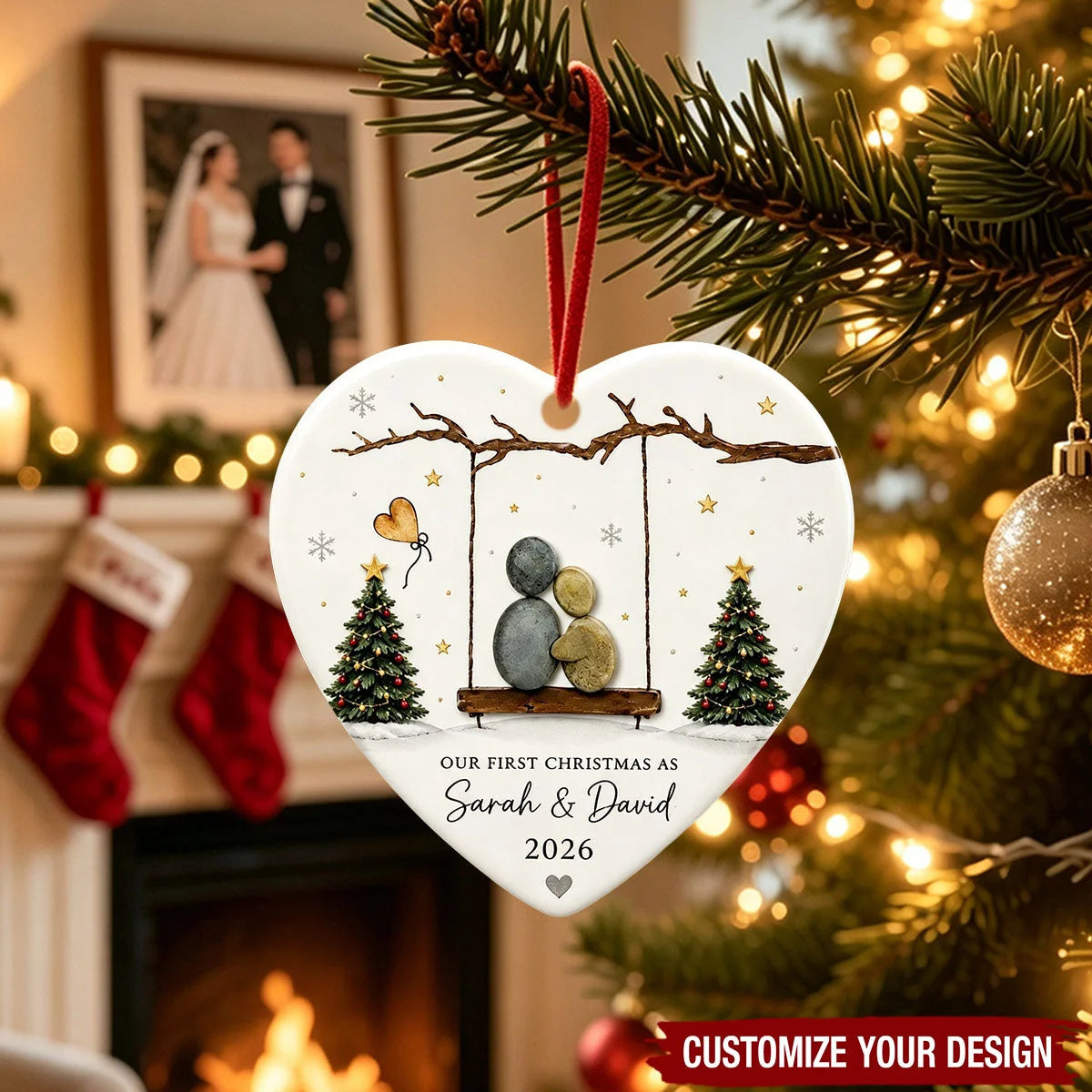 Our First Christmas As a Couple - Custom Heart Ceramic Ornament Keepsake Gift