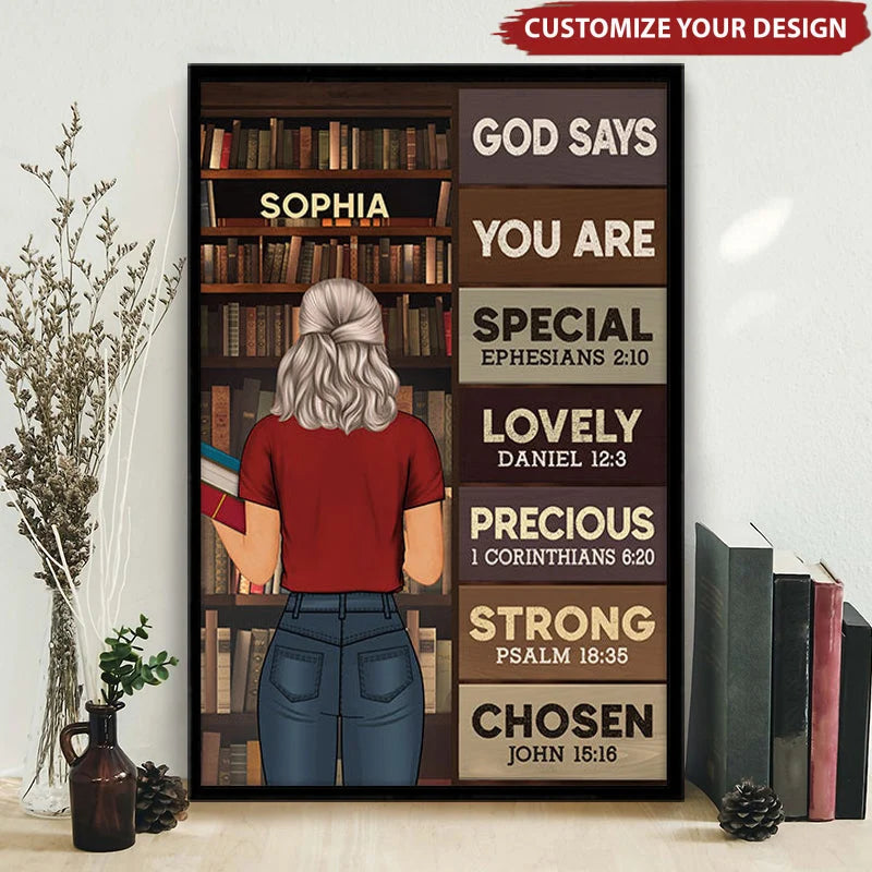 God Says You Are Personalized Canvas / Poster - Custom Wall Art Gift for Book Lovers