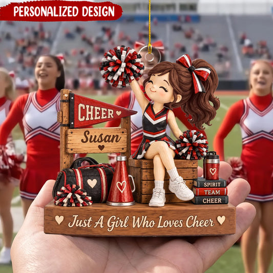 "Just A Girl Who Loves Cheer" Personalized Acrylic Ornament - Christmas Keepsake Gift for Cheerleader Daughter