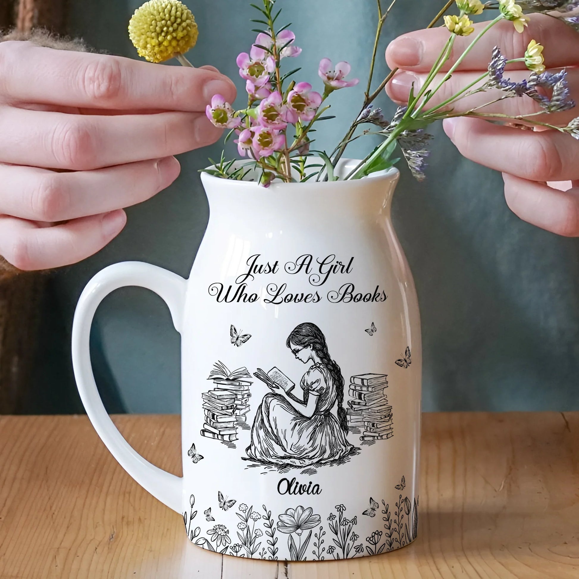 "Just A Girl Who Loves Books" Personalized Ceramic Flower Vase - Custom Reading Gift for Book Lovers