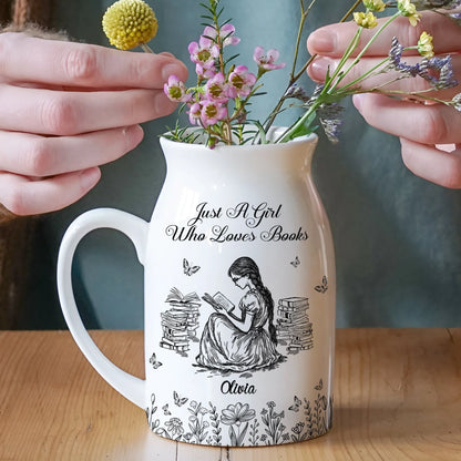 "Just A Girl Who Loves Books" Personalized Ceramic Flower Vase - Custom Reading Gift for Book Lovers