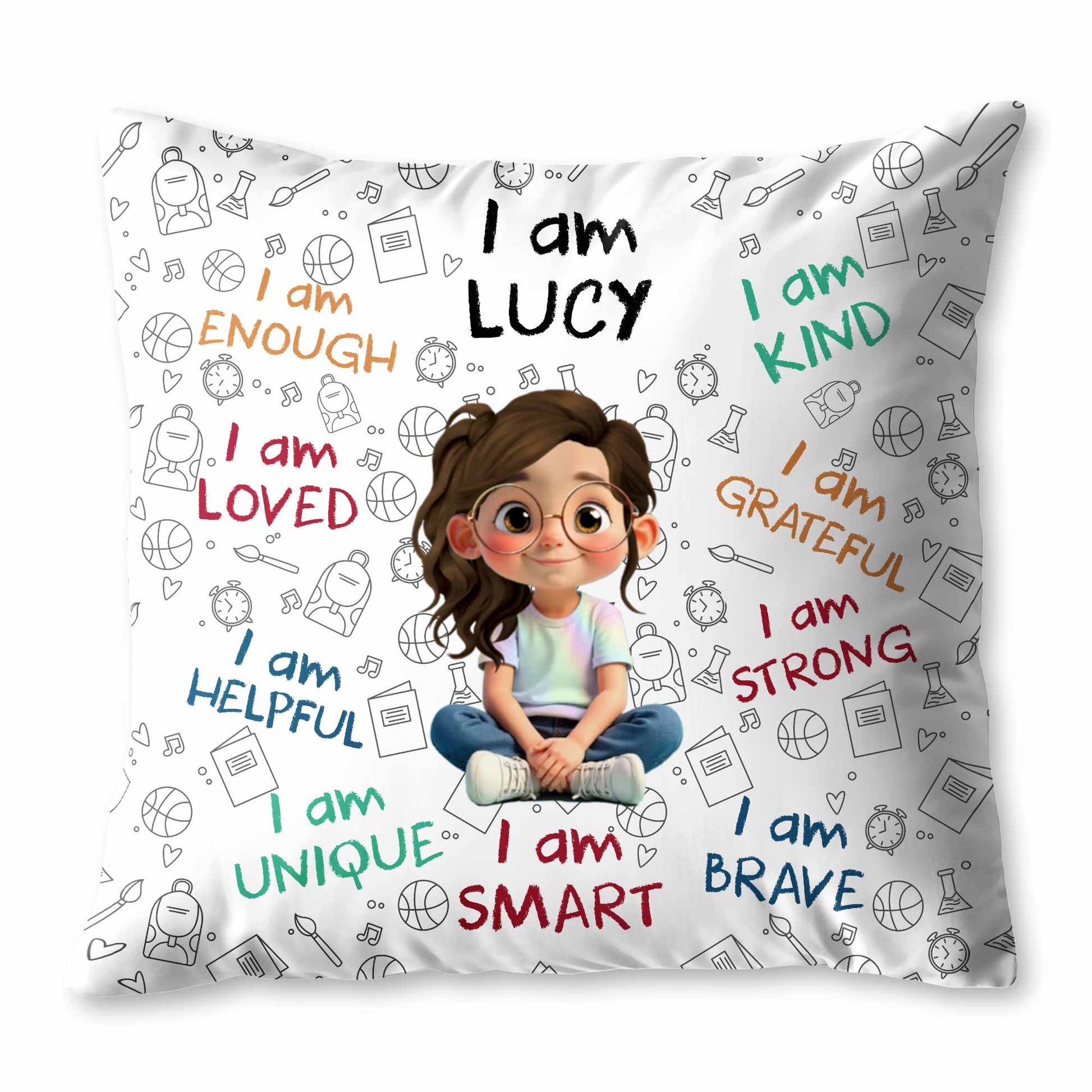 I Am Enough Loved Brave Custom Kids Affirmation Pillow - Personalized Gift for Girls
