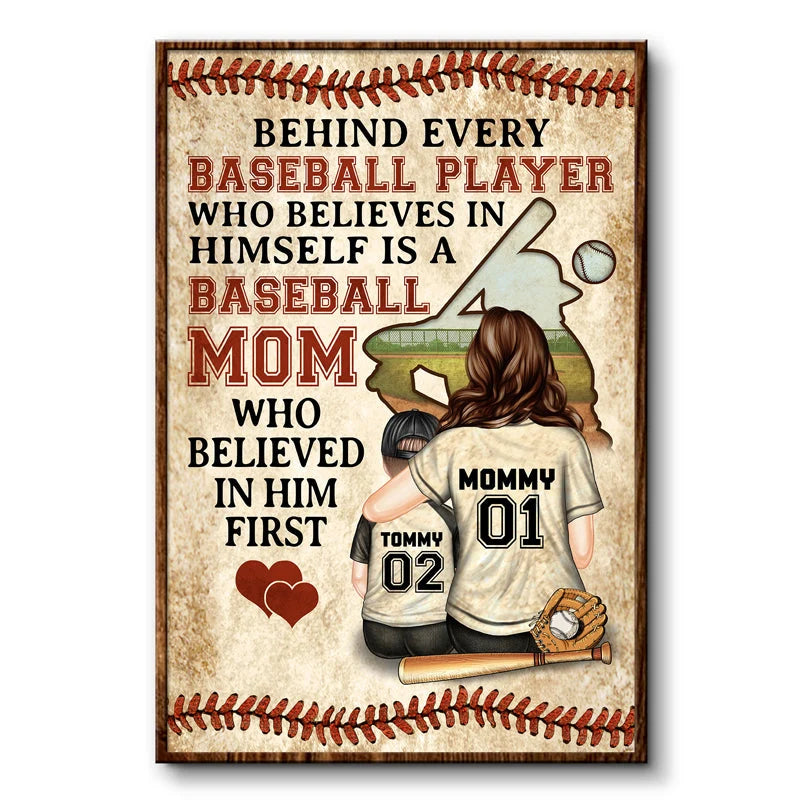 "Behind Every Baseball Player" Personalized Poster / Canvas - Custom Baseball Mom Wall Art Gift