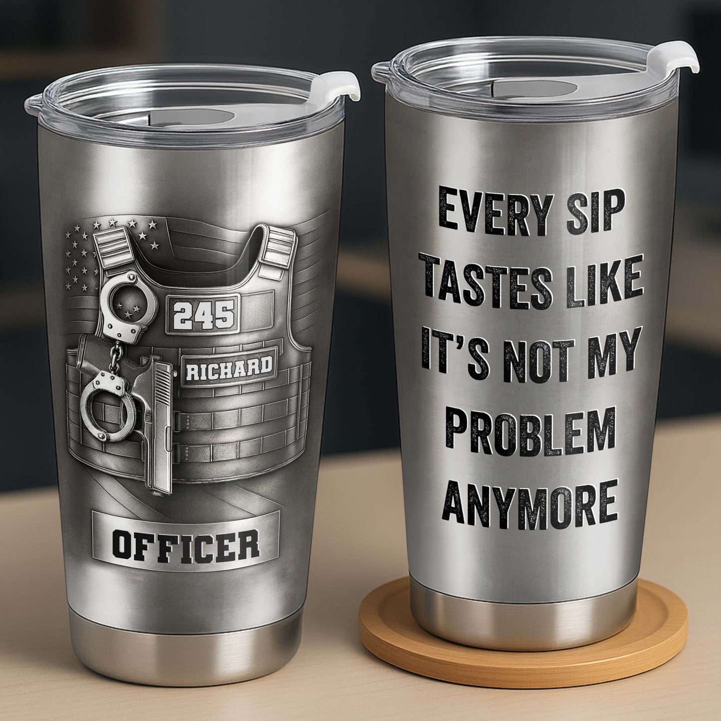 Police Retirement Tumbler for Dad with personalized design details for meaningful gifting image 10