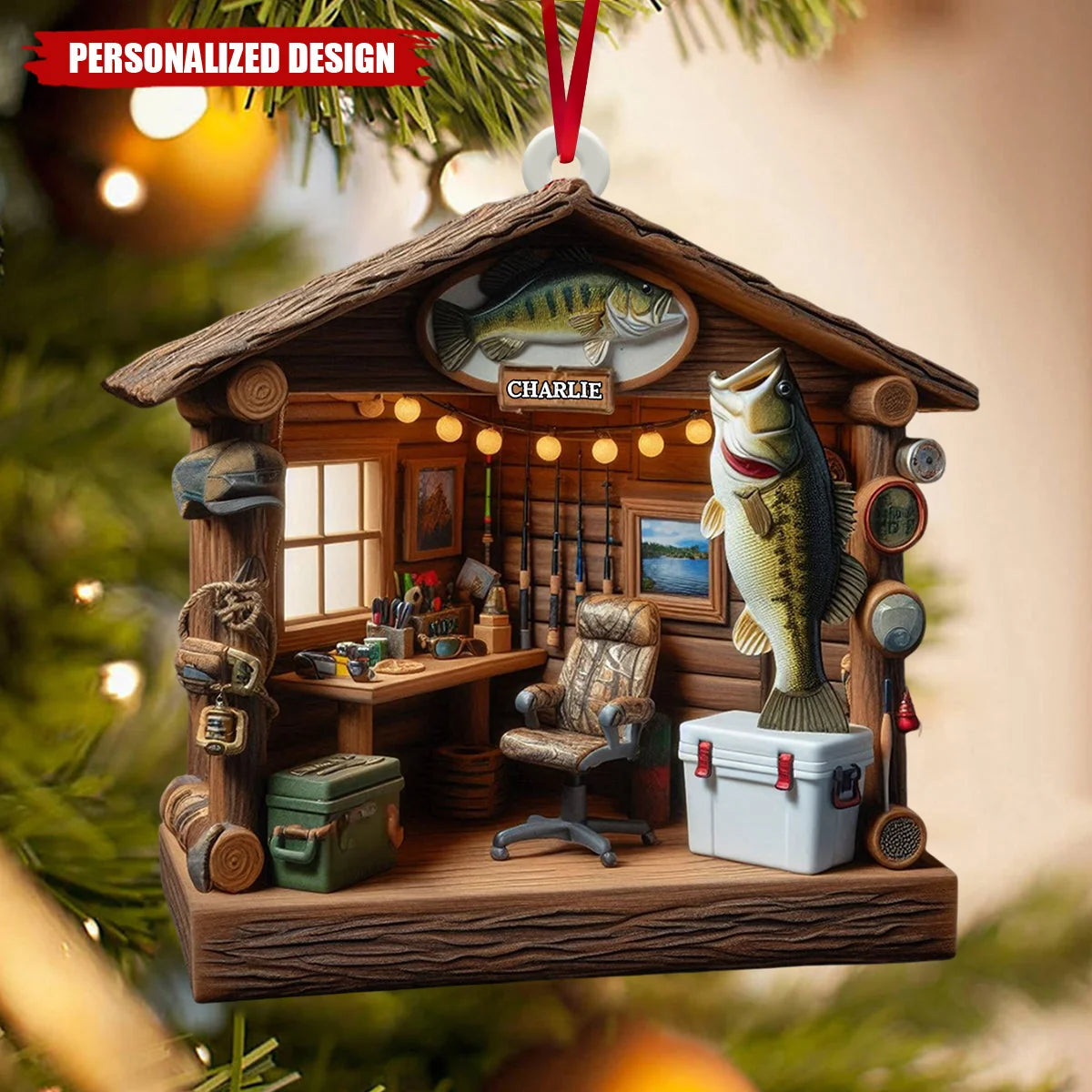 Love Fishing Personalized Wooden Ornament - Custom Fisherman Keepsake Gift