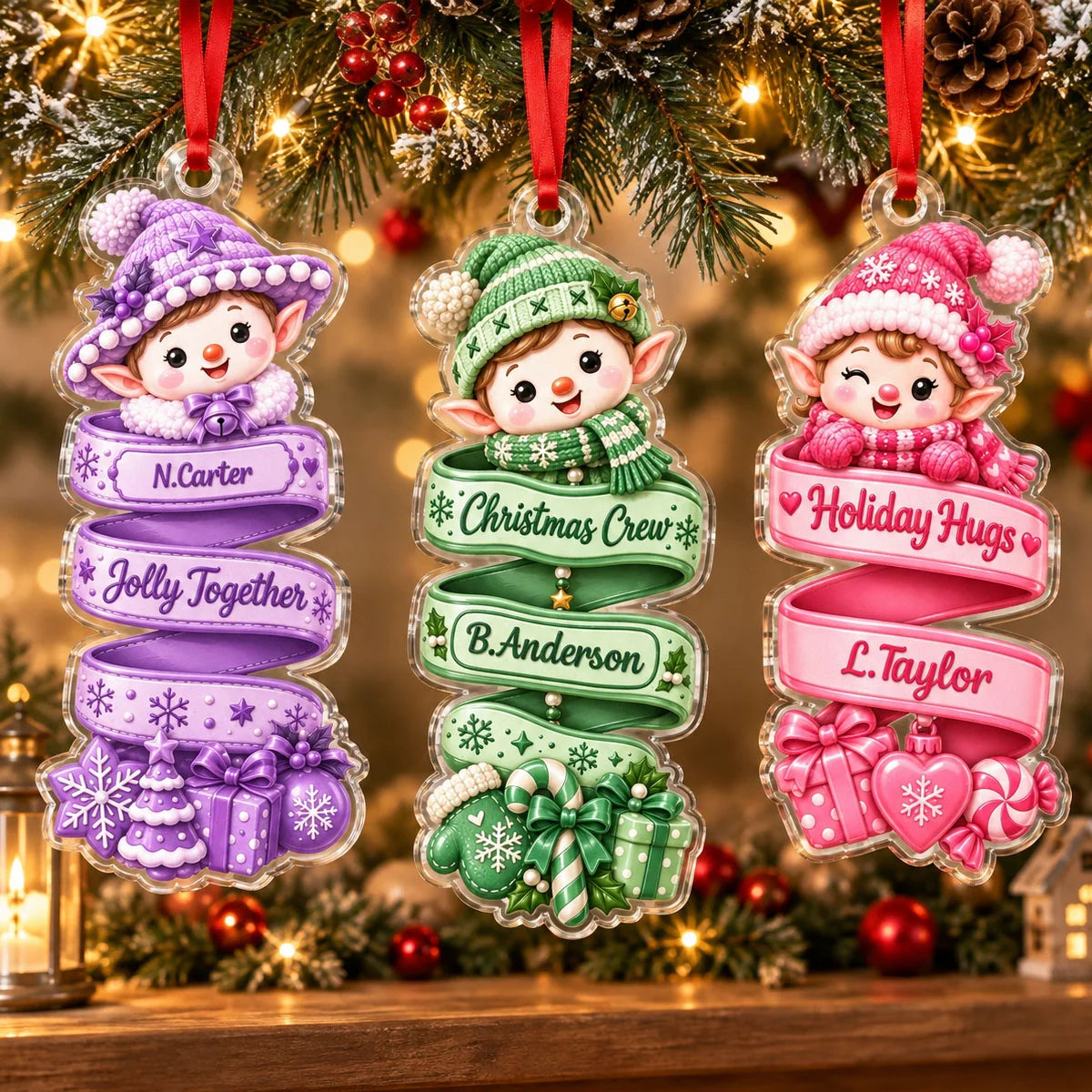Jolly & Bright Personalized Christmas Elf Ornament - Custom Acrylic Holiday Keepsake Gift for Family & Kids