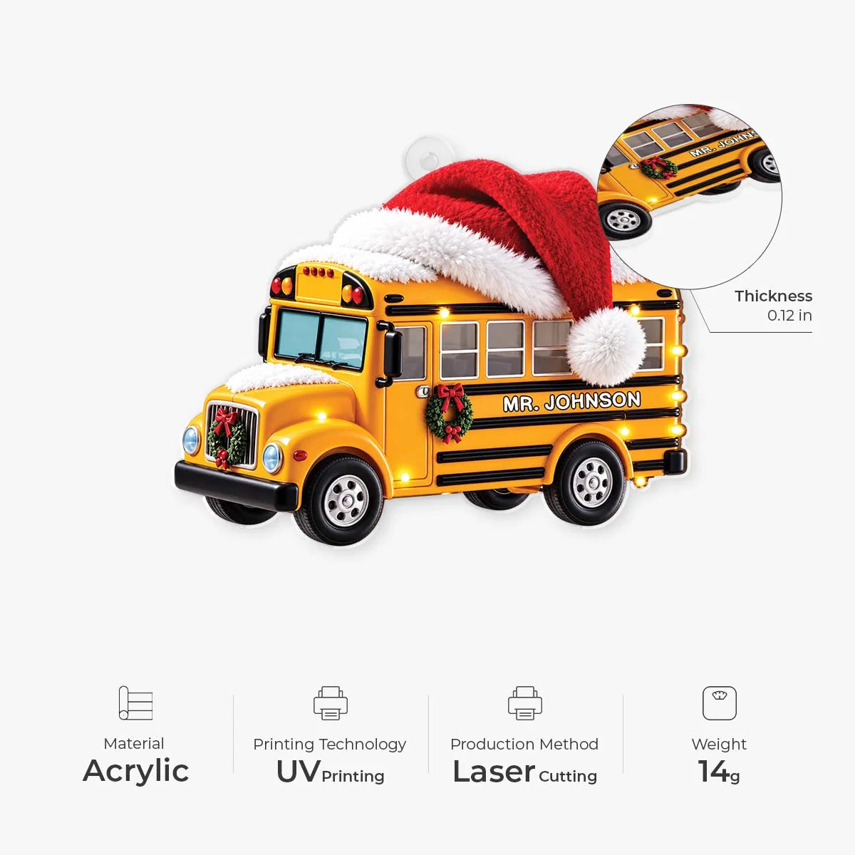 Personalized School Bus Acrylic Christmas Ornament - Custom Driver Name Keepsake Gift