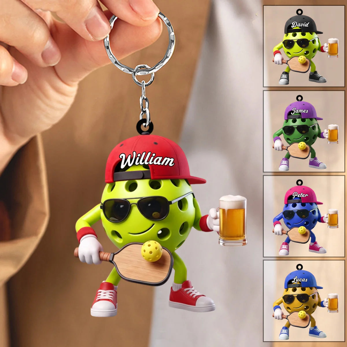 Personalized Pickleball Ball Mascot Keychain - Custom Name Gift for Players