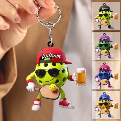 Personalized Pickleball Ball Mascot Keychain - Custom Name Gift for Players