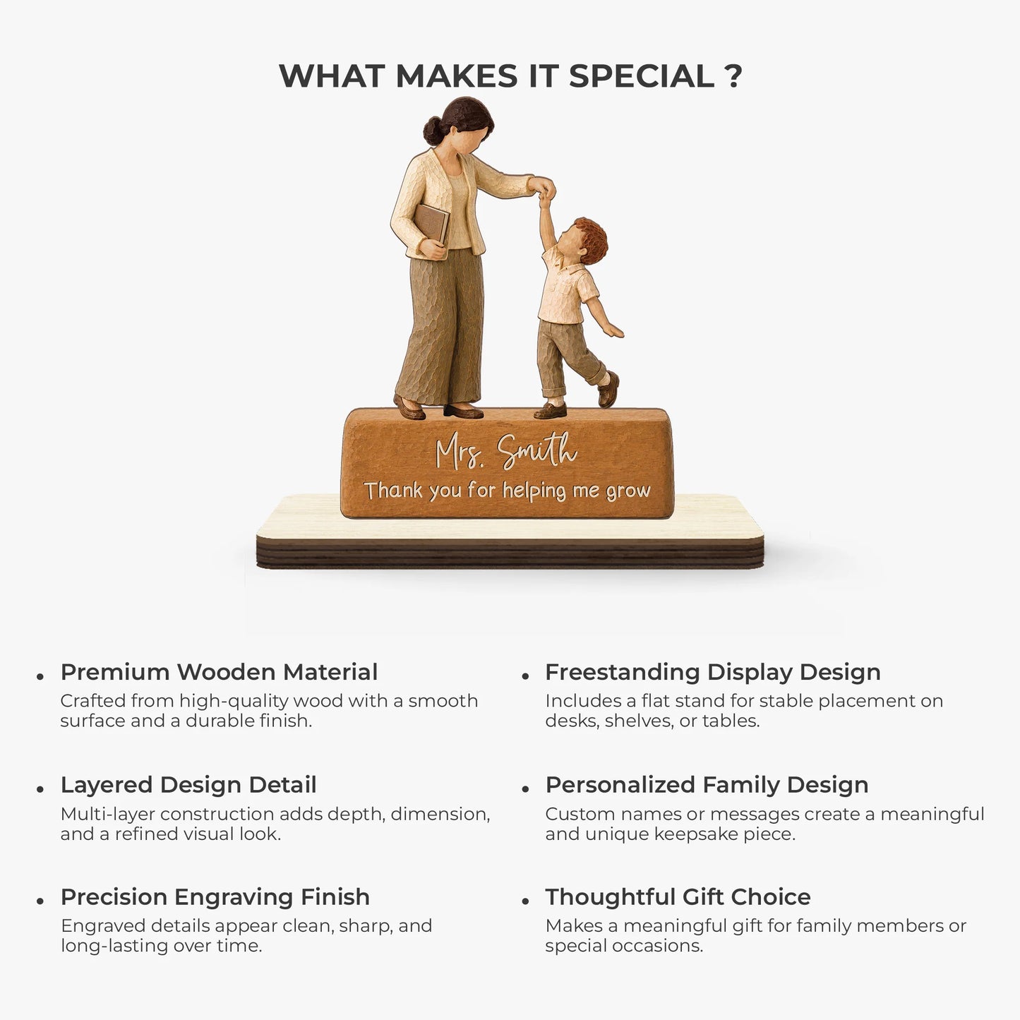 Custom teacher plaque with wood stand printed with Thank You for Helping Me Grow design for teacher appreciation image 6