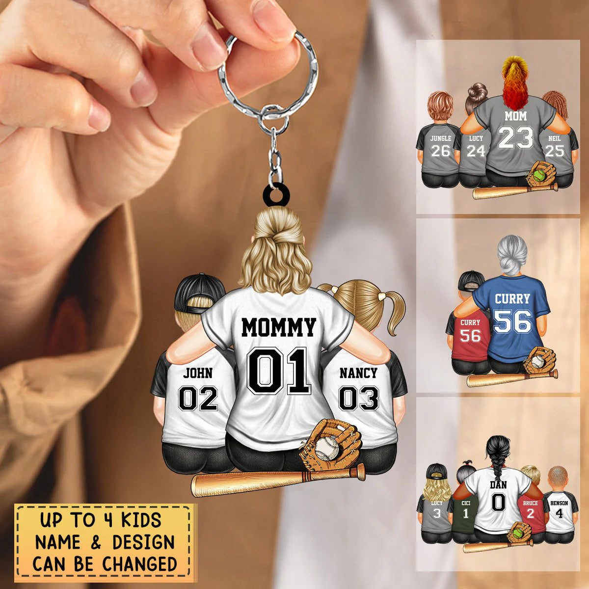 Custom Baseball Mom Keychain for Mom with personalized design details for meaningful gifting