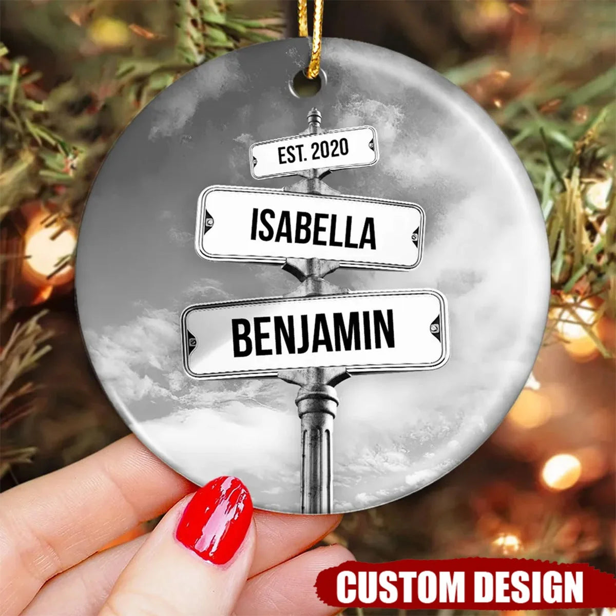 Custom Couple Name Street Sign Personalized Ceramic Ornament - Romantic Christmas Keepsake
