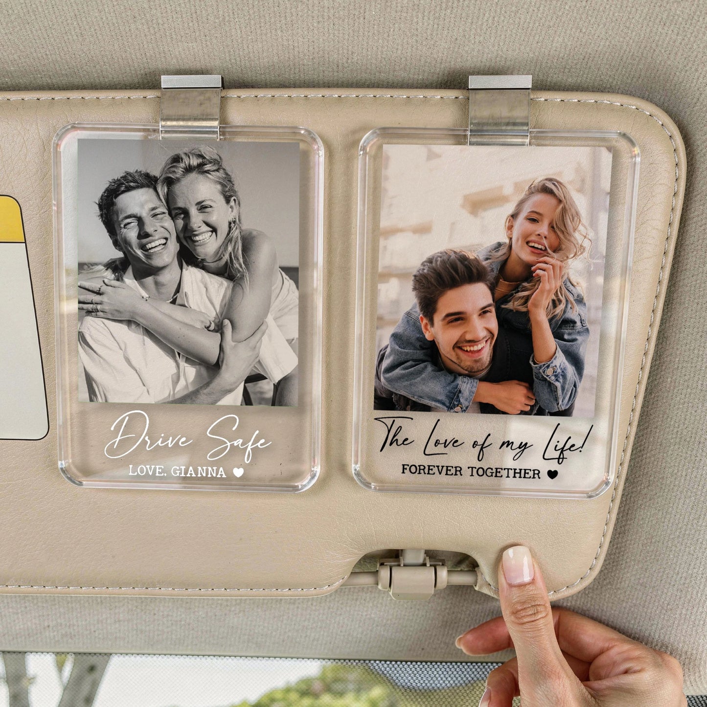 Custom Photo Car Visor Clip for Husband with personalized design details for meaningful gifting