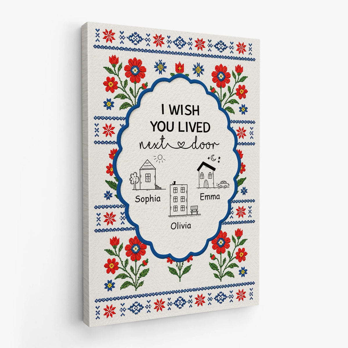 "I Wish You Lived Next Door" Personalized Canvas / Poster - Custom Best Friend Long Distance Wall Art Gift