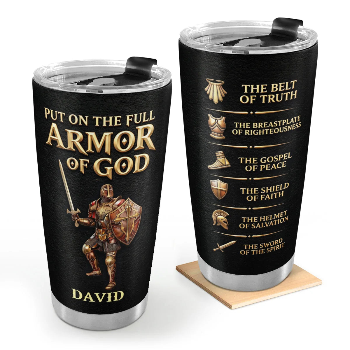Put On The Full Armor Of God Personalized Tumbler - Christian Men Ephesians 6 Travel Mug