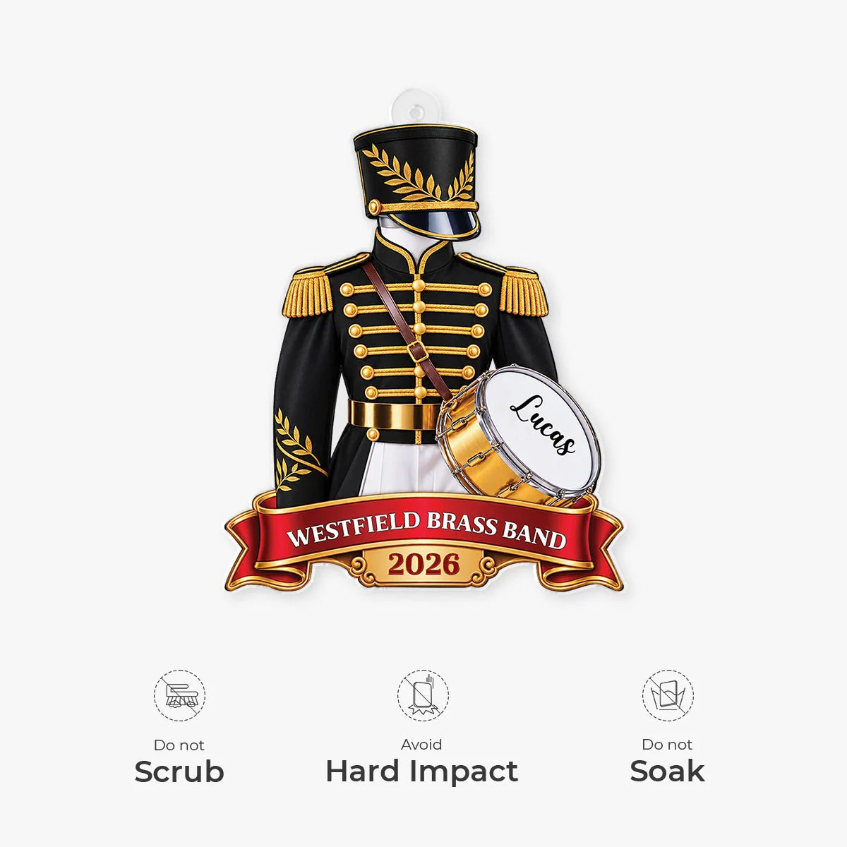 Personalized Marching Band Acrylic Ornament - Custom Drummer Uniform Keepsake for Kids & Band Members