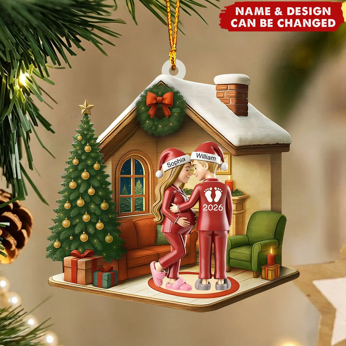Expecting Parents Christmas Acrylic Ornament - Personalized Expecting Couple Keepsake Gift