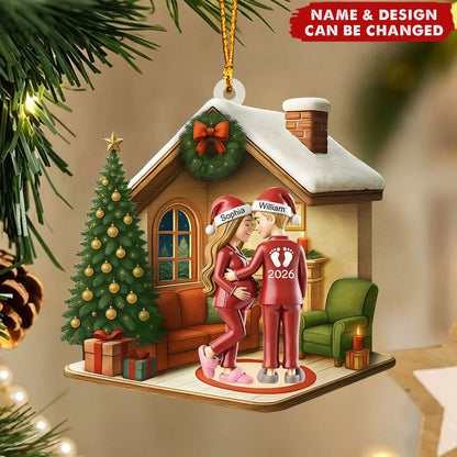 Expecting Parents Christmas Acrylic Ornament - Personalized Expecting Couple Keepsake Gift